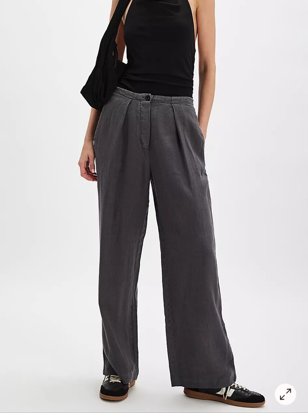 Free People Tyler Linen Trousers Slouchy Grey Pleated Front Wide Leg Pants M